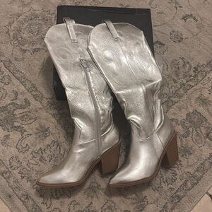 Fashion Nova Silver Heeled Boots
